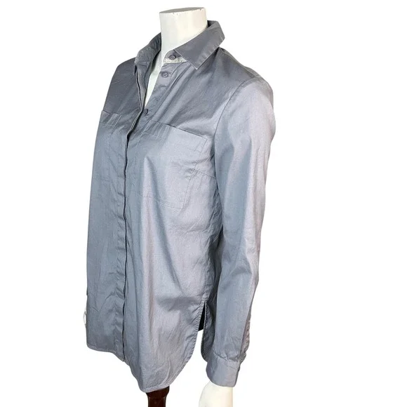 Lafayette 148 Button Up Shirt XS poplin cotton Gray Military Utility Workwear - Picture 4 of 10